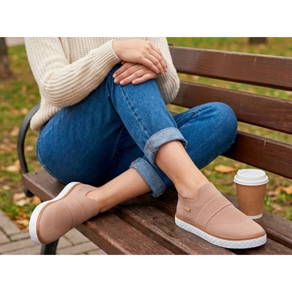 Tênis Moleca Sem Cadarço com Malha Knit 5712